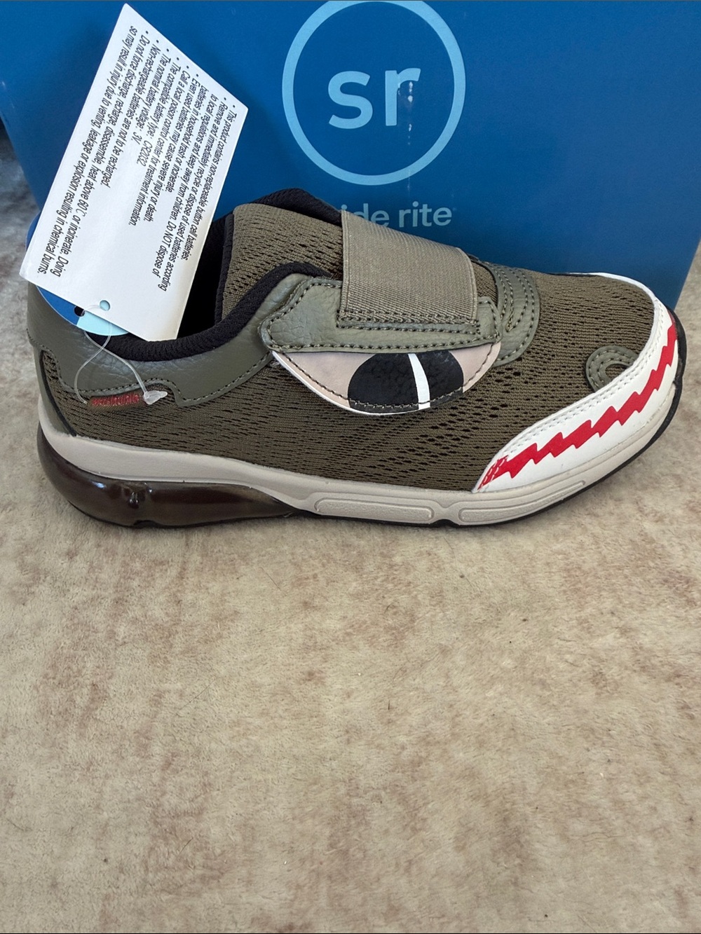 Stride Rite M2P Olive Green Shark-Graphic Velcro Light Up Sneaker